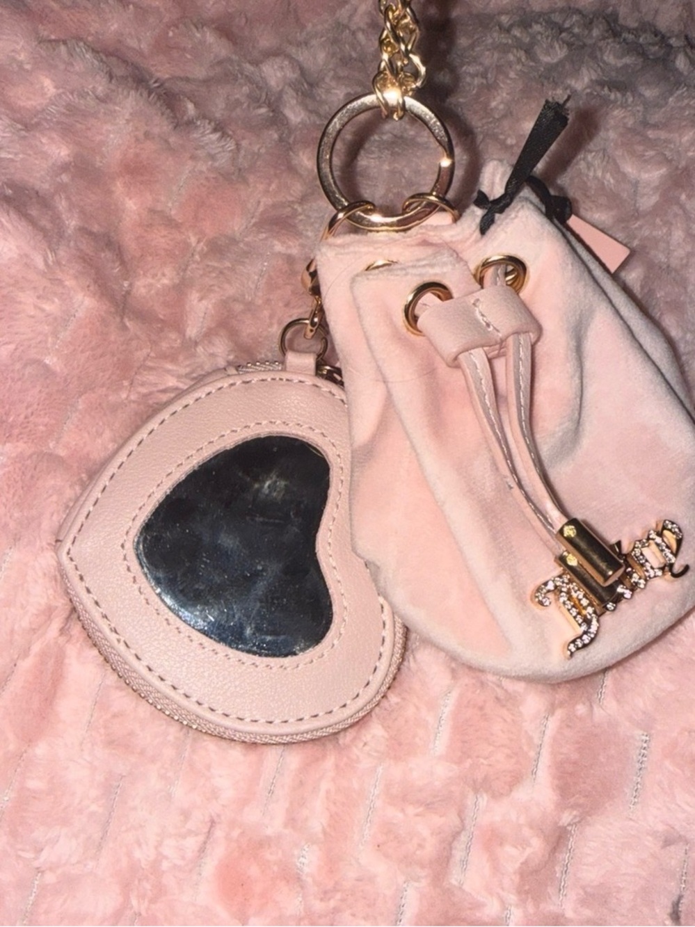 Pink Heart Mirror Keychain Pouch